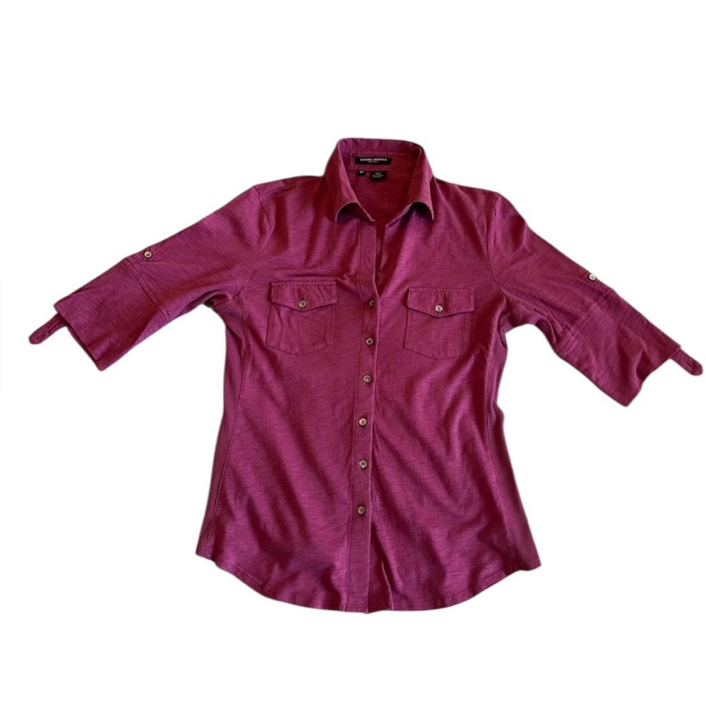 Sandra Ingrish Petites Cotton‎ Button-Down Shirt – Cranberry – Medium Petite